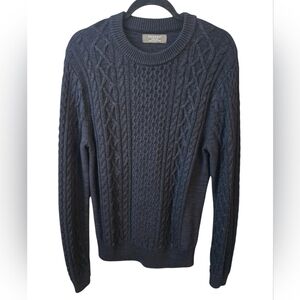 Primark Navy Cable Knit Crewneck Sweater, Fisherman, Medium, Long Sleeve